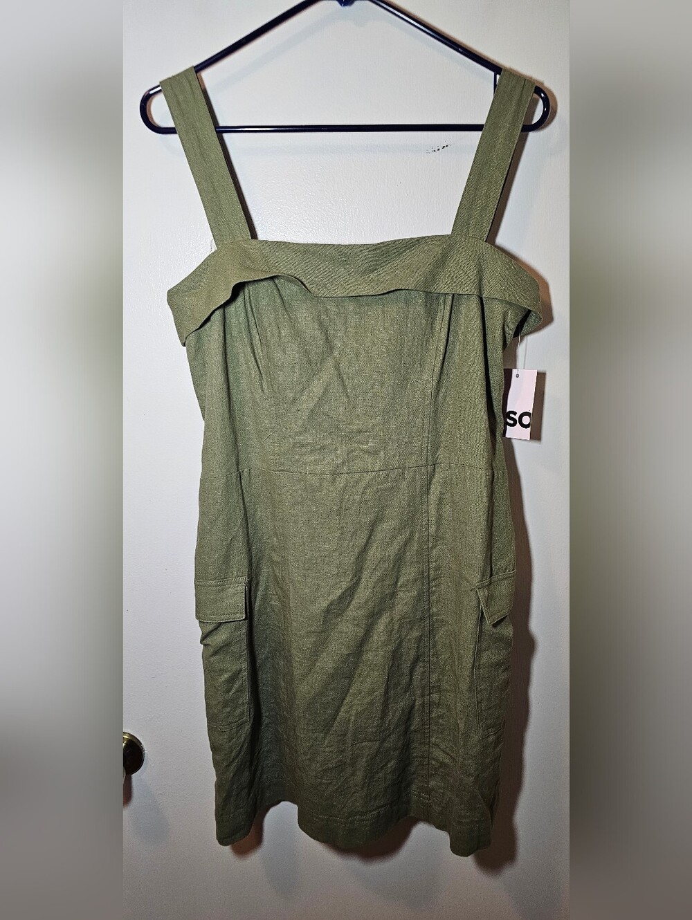 SO‎ Cargo Linen Olive Sleeveless Square Neck Mini Dress Size 9  NWT